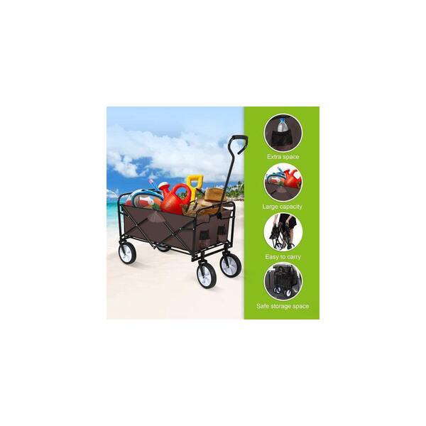 Unbranded - 4 cu. ft. Rolling Collapsible Steel Garden Cart Camping Wagon WITH 360° Swivel Wheels, Storage Bag and Adjustable Handle