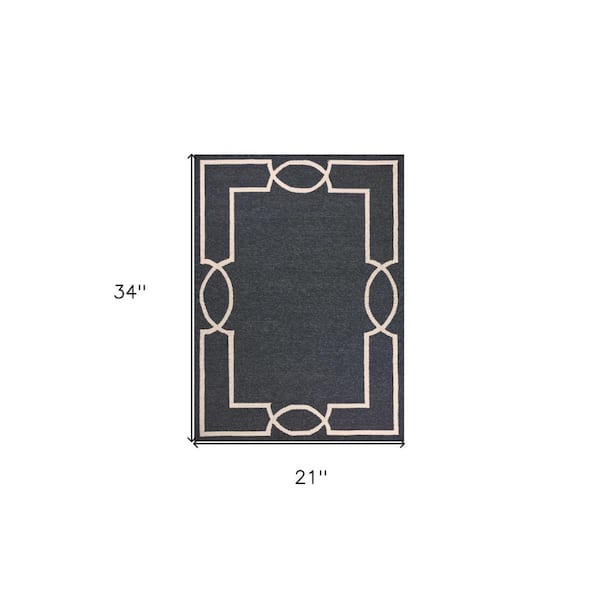 Gray, Ivory 2 ft. x 3 ft. Hooked Polypropylene Rectangle Indoor/Outdoor Area Rug