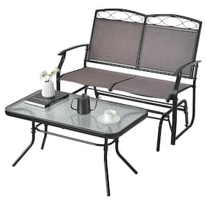 2-Piece Metal Patio Conversation Set Outdoor Loveseat Glider Chair w/Tempered Glass Coffee Table