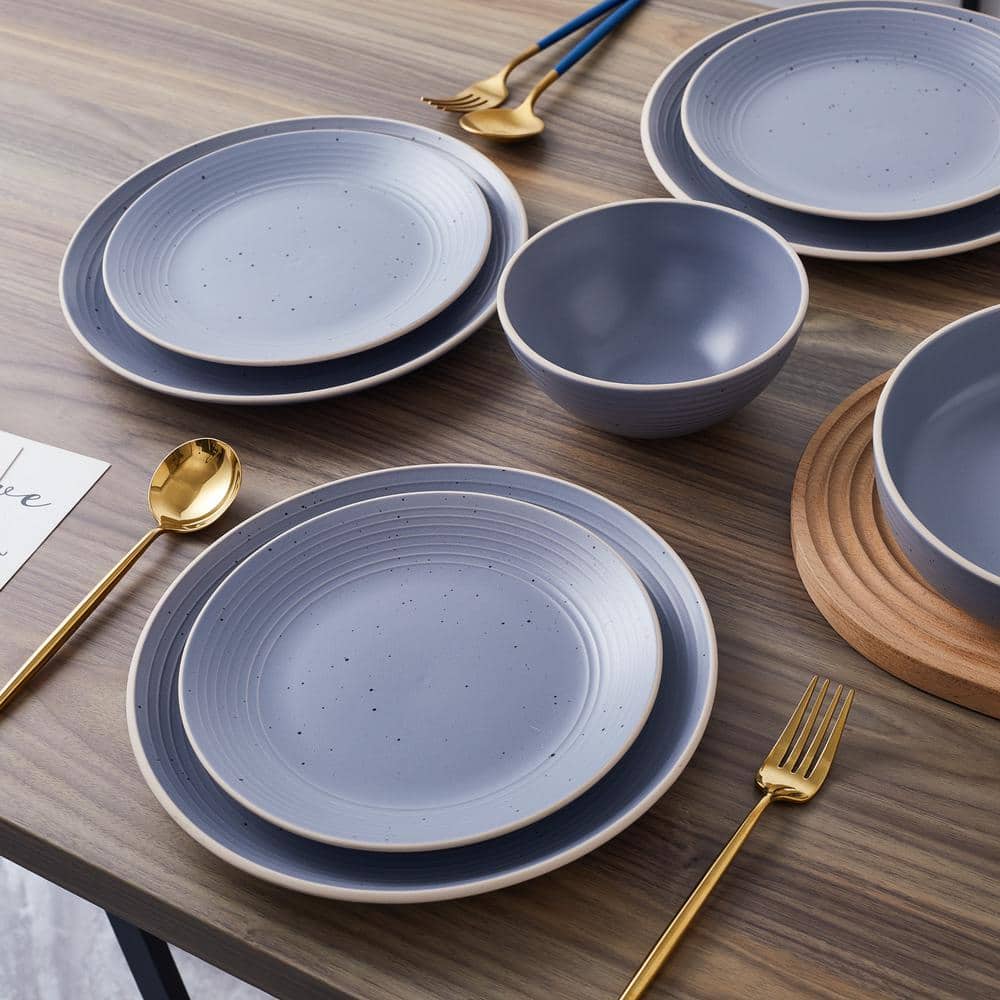 Lauren Light Gray Ceramic 16-Piece Dinnerware Set