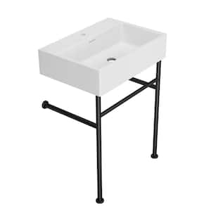 24 in. x 16.5 in. Freestanding Ceramic Rectangular Bathroom Console Sink With black Support Legs