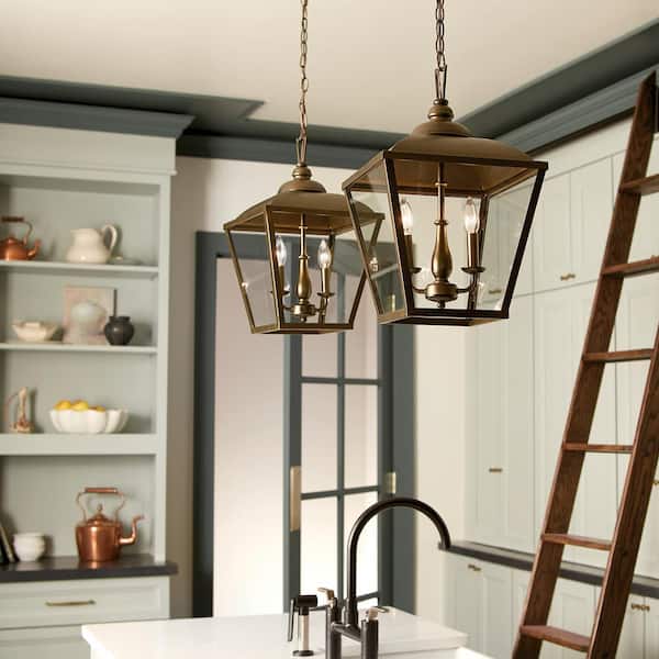 Dame 2-Light Character Bronze Vintage Lantern Foyer Pendant Hanging Light with Clear Glass
