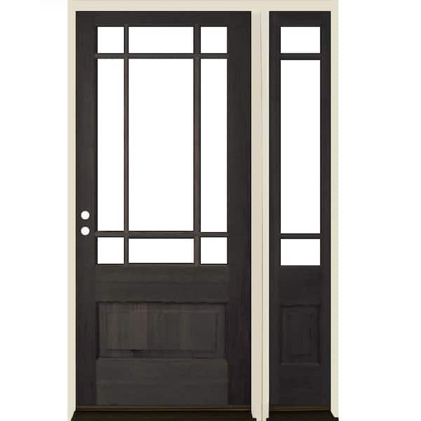 Krosswood Doors 50 in. x 80 in. Craftsman Prairie 3/4 Lite Black Stain Right-Hand/Inswing Hemlock Wood Prehung Front Door Right Sidelite