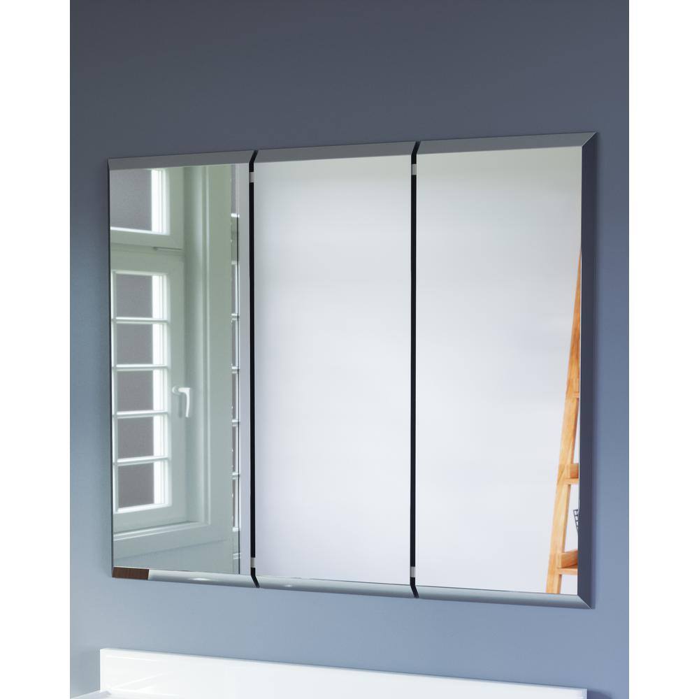 36 Inch White Tri-View Bathroom Medicine Cabinet with Mirror