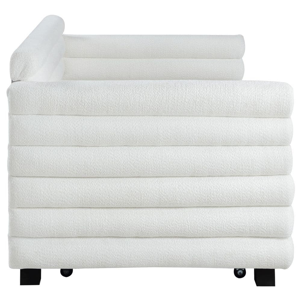 Patricia White Boucle Upholstered Twin Daybed with Pine Frame and Trundle