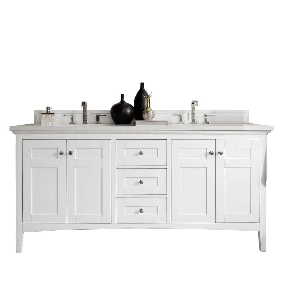 James Martin Vanities Palisades 72 In W Double Bath Vanity In Bright White With Soild Surface Vanity Top In Arctic Fall With White Basin 527v72bw3af The Home Depot