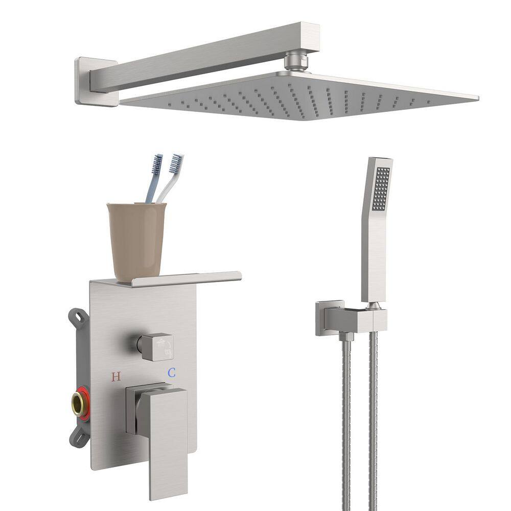 2-Spray 10 in. Wall Mounting Dual Shower Head and Handheld Shower Head with Storage Rack in Brushed Nickel price history on PriceWatchPro