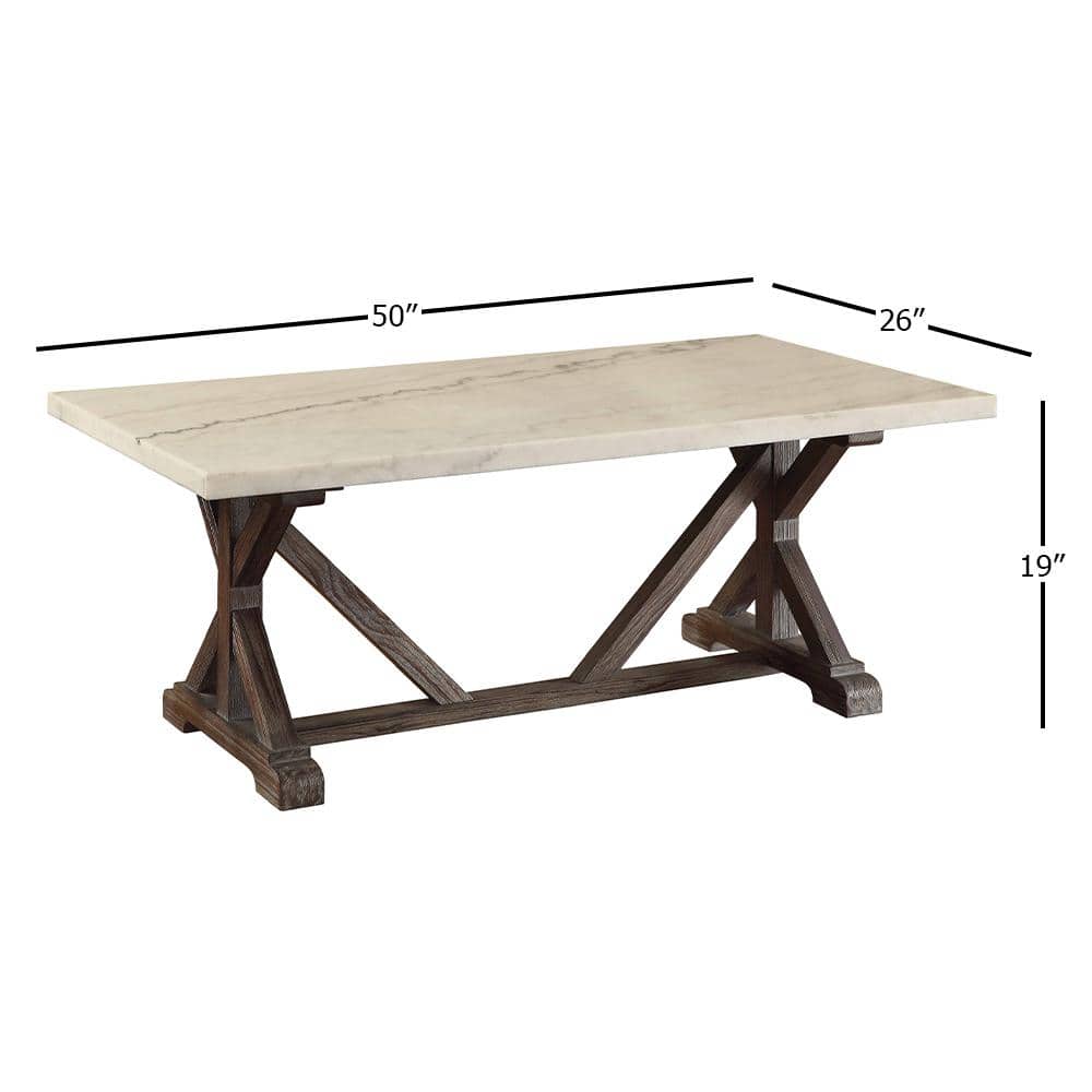 Elegant Romina Weathered Espresso & White Marble Coffee Table