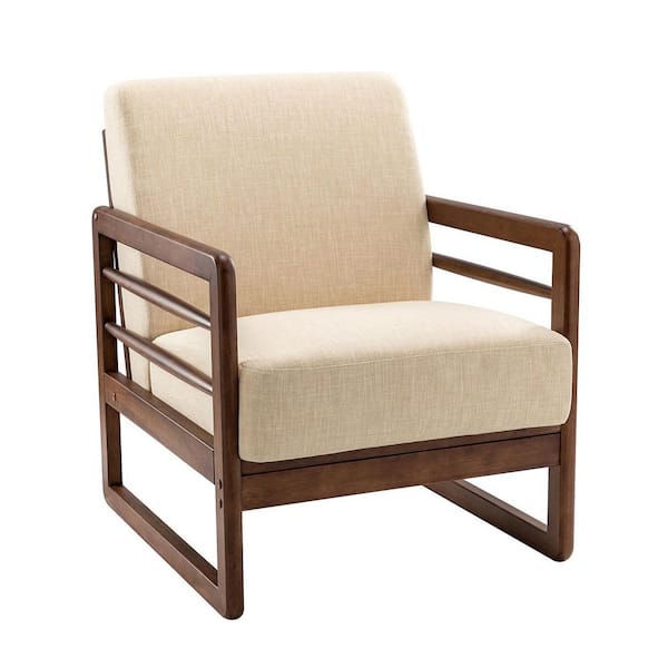 JAYDEN CREATION Daphne Linen ArmChair with Solid Wood Legs