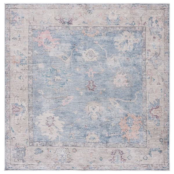 SAFAVIEH Serapi Blue/Beige 7 ft. x 7 ft. Machine Washable Border Ornate Square Area Rug