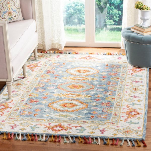 Aspen 10 ft. x 14 ft. Blue/Ivory Garden Border Area Rug