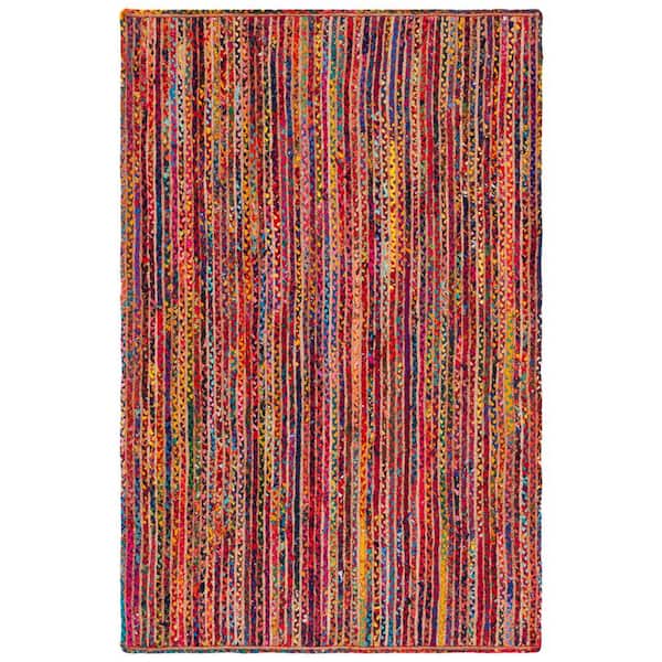 SAFAVIEH Braided Natural Multi 8 ft. x 10 ft. Border Striped Area Rug