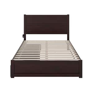 NoHo Espresso Queen Solid Wood Storage Platform Bed with Footboard and 2-Drawers