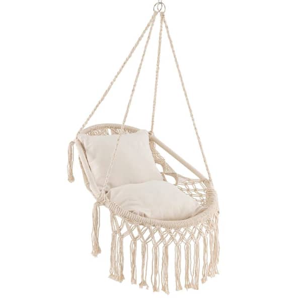 Costway 3.3 ft. hammock with Cushions and Sturdy Hanging Rope Chain in Beige