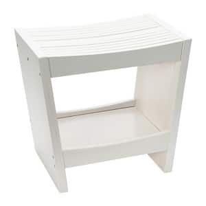 Modern Slatted Wood Dining Bench in White 12 in. .