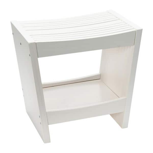 Storied Home Modern Slatted Wood Dining Bench in White 12 in. .