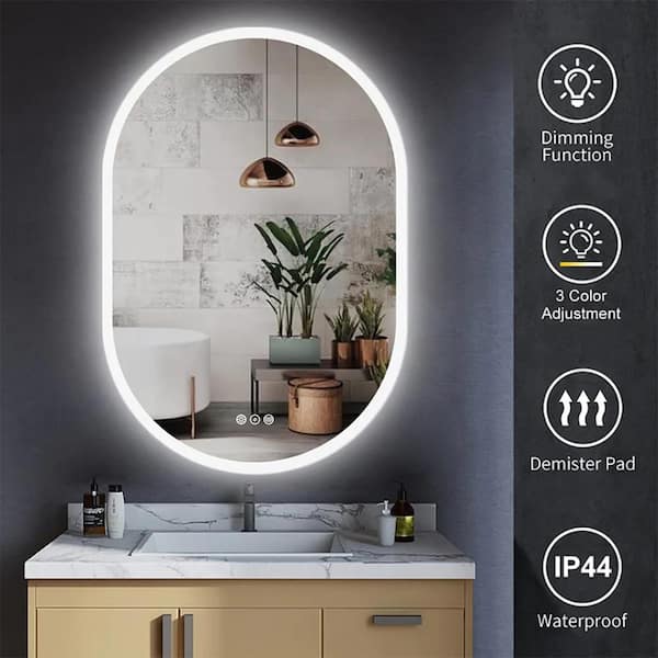 24 in. W x 36 in. H Oval Frameless Wall Mount LED Light Bathroom Vanity Mirror