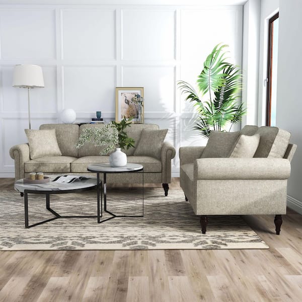 Michaud 2-Piece Chenille Top Light Brown without Care Kit Sofa Set