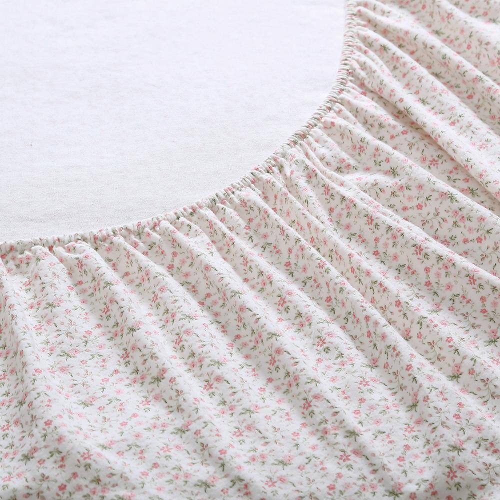 Evie Soft Pink Cotton Flannel King Sheet Set with Floral Pattern