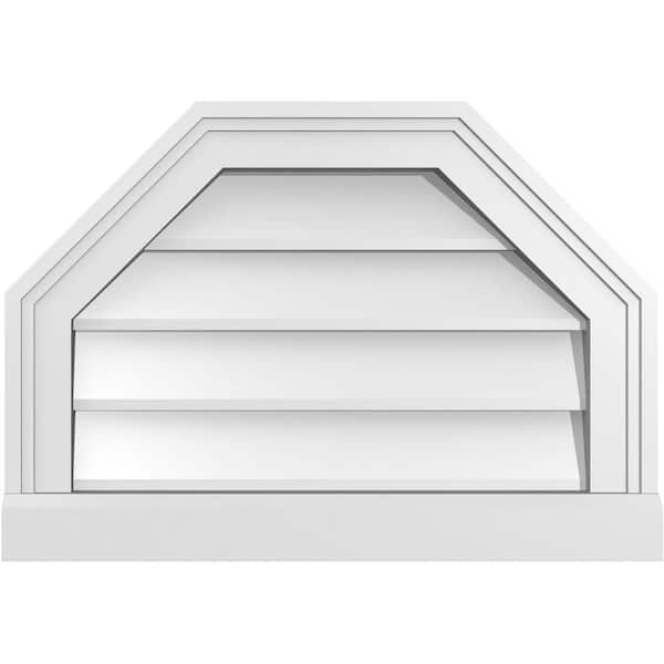 Ekena Millwork 20 in. x 14 in. Octagonal Top Surface Mount PVC Gable Vent: Decorative with Brickmould Sill Frame