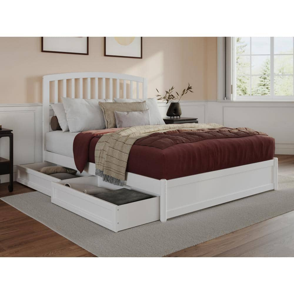 AFI Lucia White Solid Wood Frame Queen Platform Bed with Panel ...