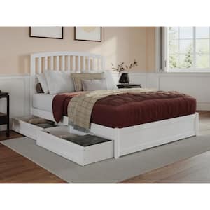 Lucia White Solid Wood Frame Queen Platform Bed with Panel Footboard and Storage Drawers