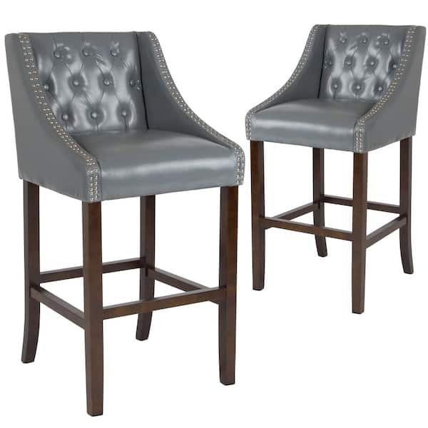 Carnegy Avenue 30 in. Light Gray Leather Bar stool (Set of 2)