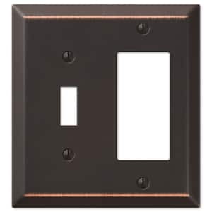 Metallic 2-Gang Aged Bronze 1-Toggle/1-Rocker Stamped Steel Wall Plate