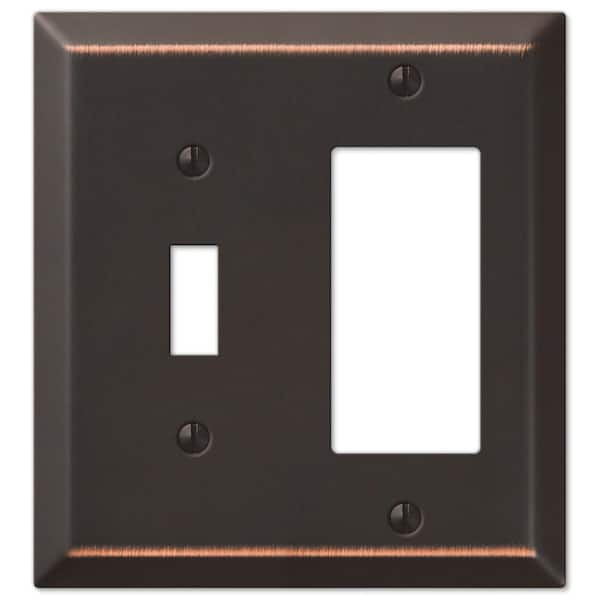AMERELLE Metallic 2-Gang Aged Bronze 1-Toggle/1-Rocker Stamped Steel Wall Plate