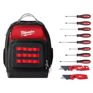 15 in. Ultimate Jobsite Backpack with Screwdriver Set and FASTBACK Utility Knifes (10-Piece)