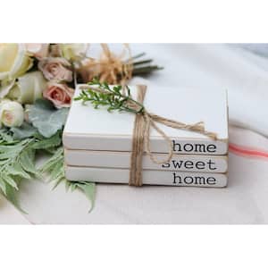 White Home Sweet Home Decorative Faux Stacked Books Wood Decor