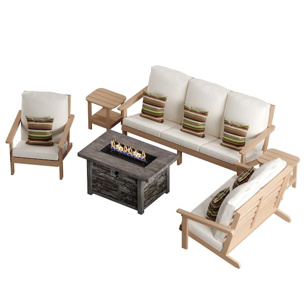 Clihome Outdoor garden furniture set of 4 in. White with 43.5 in. Propane Fire Pit Table