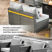 Daffodil Y Gray 8-Piece Wicker Patio Storage Fire Pit Conversation Set with a Swivel Rocking Chair and Gray Cushions