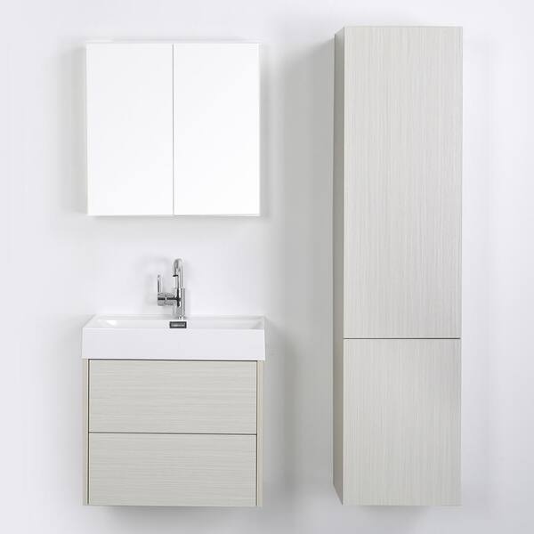 Streamline 23.6 in. W x 19.3 in. H Bath Vanity in Gray with Resin Vanity Top in White with White Basin and Mirror