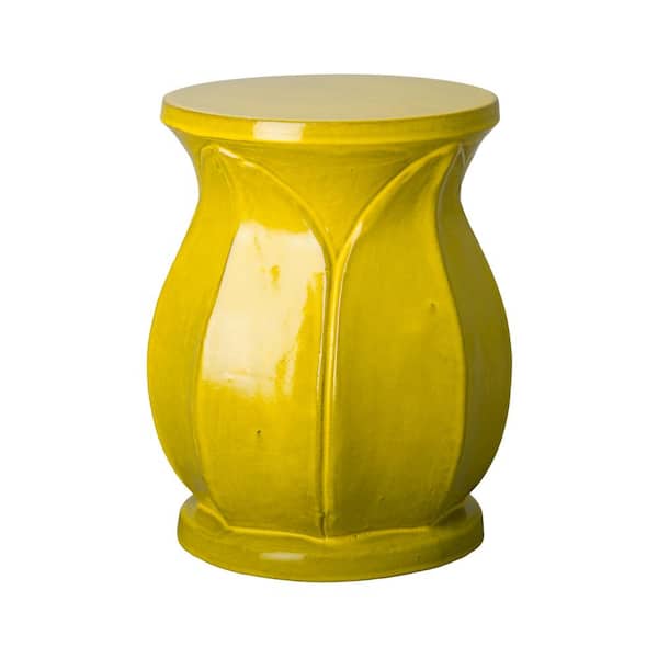 Emissary Lotus Mustard Yellow Ceramic Indoor/Outdoor Garden Stool