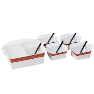 13 in. W x  5.5 in. H x 15 in. D Rectangle White Chinese Take Out Serving Set Divided Serving Tray Melamine Set of 5