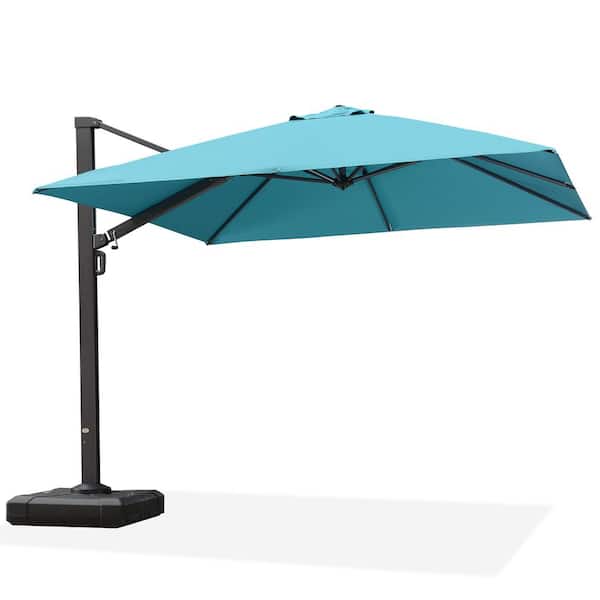 PURPLE LEAF 10 ft. Square Aluminum Large Outdoor Cantilever 360-Degree Rotation Patio Umbrella with Wheels Base, Turquoise Blue