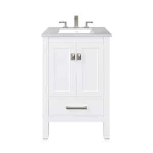 Aberdeen 24 in. W x 22 in. D x 34 in. H Single Sink Freestanding Bath Vanity in White with White Carrara Quartz Top