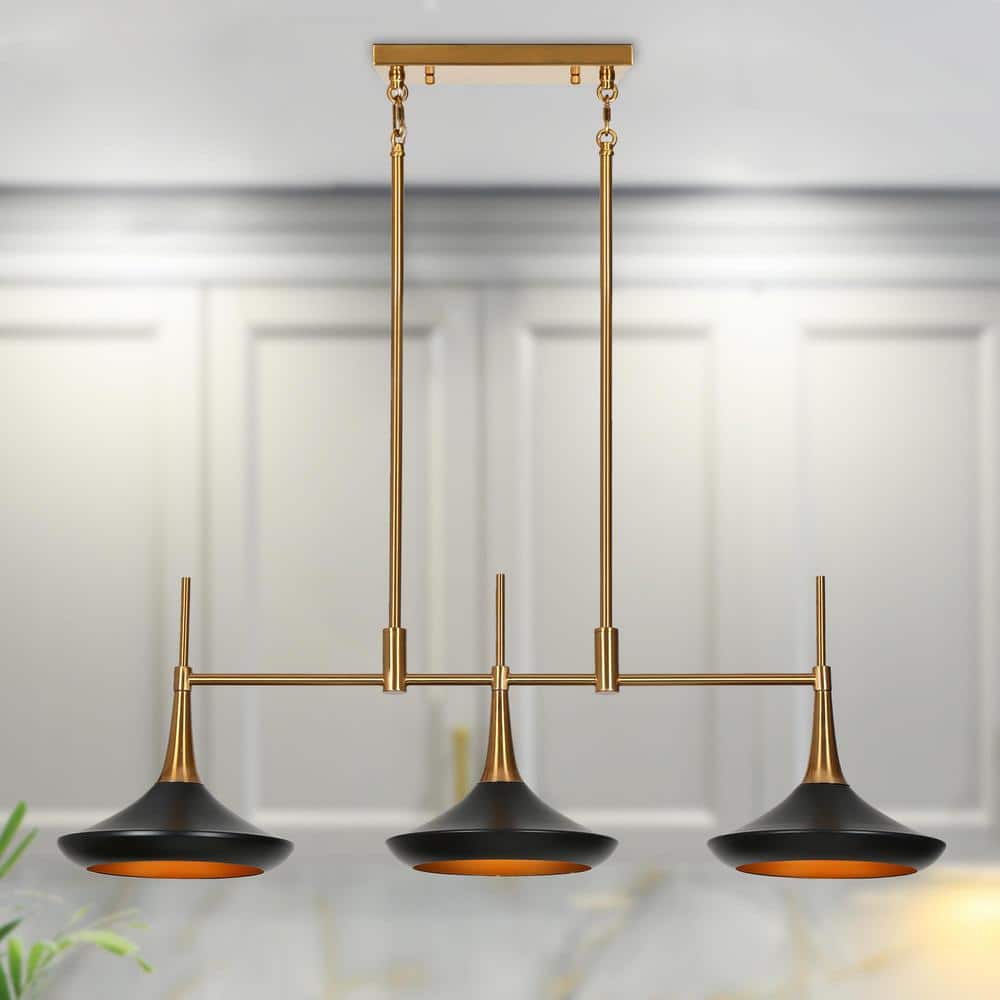 Matte Black and Gold 3-Light Linear Island Pendant