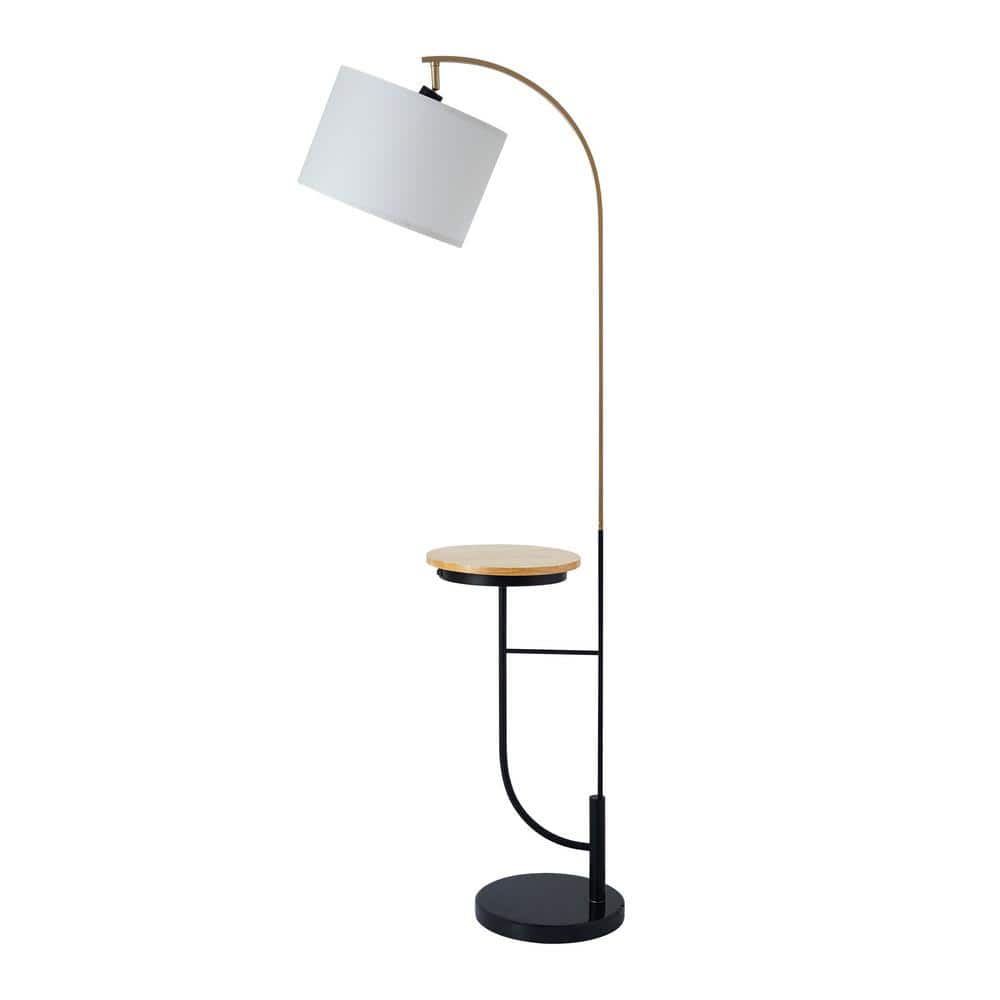 Danna 65" White and Black Arc Floor Lamp with Table and USB Port