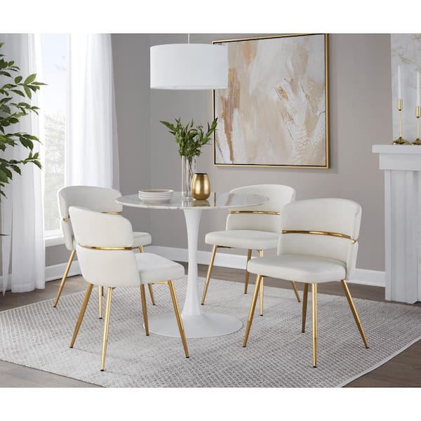 Lumisource Cinch Cream Velvet and Gold Metal Dining Chair (Set of 2)