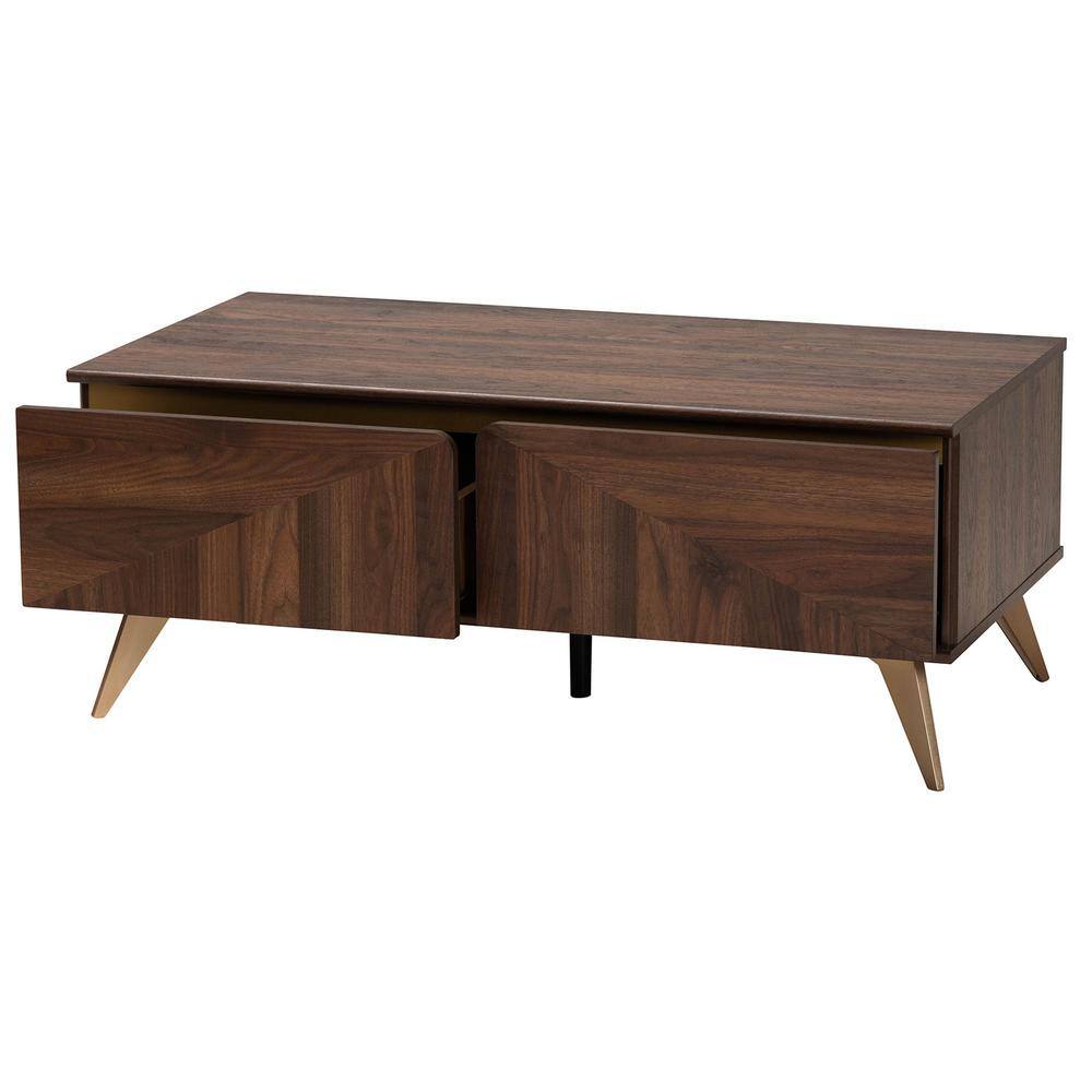 Walnut Brown Rectangular Wood Coffee Table with Storage