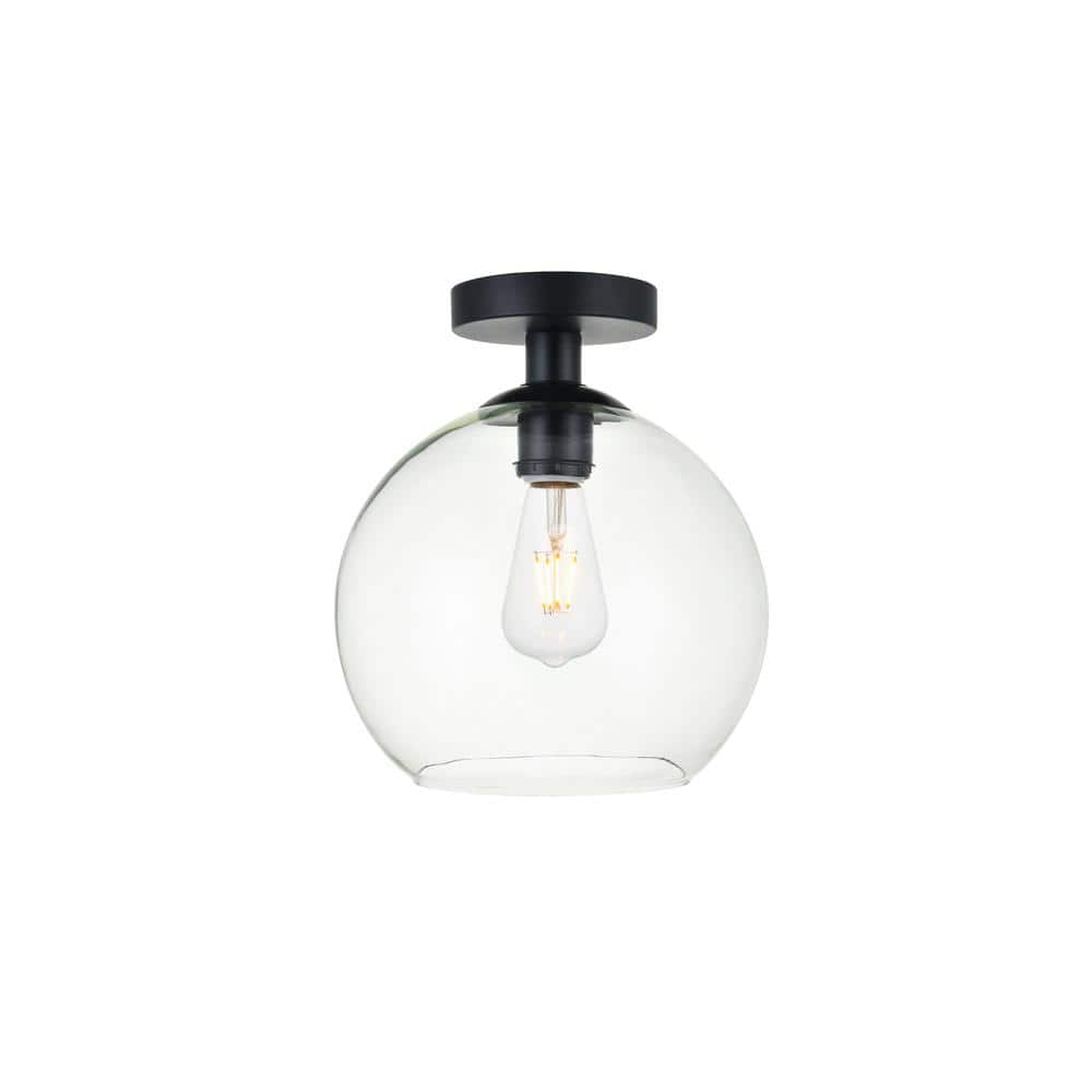 Timless Home 9.8 in. 1-Light Midcentury Modern Black and Clear Flush Mount 