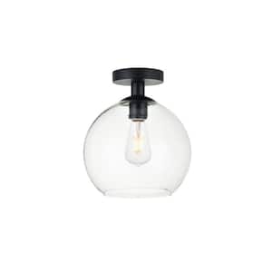 Timless Home 9.8 in. 1-Light Midcentury Modern Black and Clear Flush Mount with No Bulbs Included