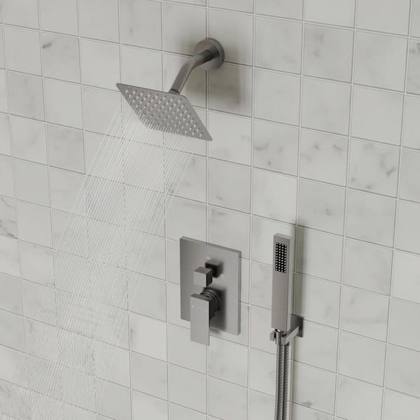 2-Spray 6 in. Dual Shower Heads Wall Mount and Handheld Shower Head in Brushed Nickel (Valve Included)