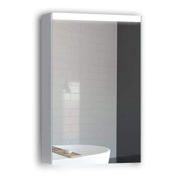 tunuo 20 in. W x 4.1 in. D x 30 in. H Rectangular Silver Surface Mount Lighted Medicine Cabinet with Mirror and Right Hinge