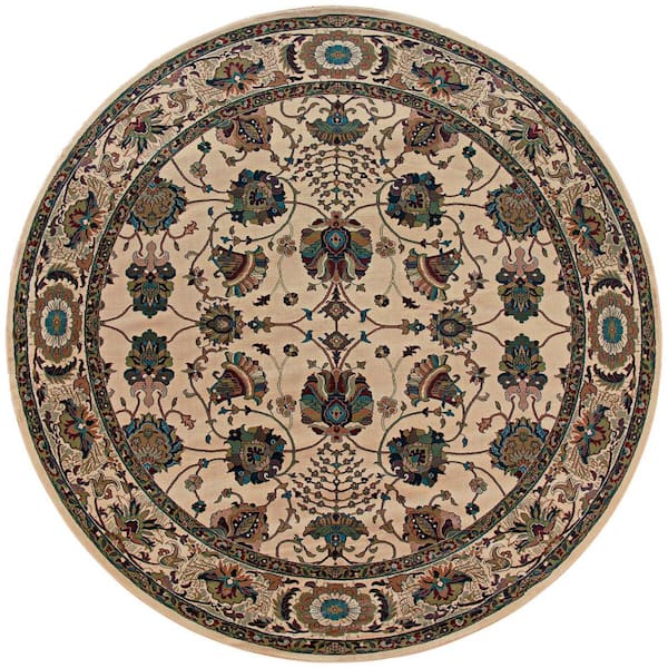 8 ft. Round Blue, Red Oriental Washable Area Rug
