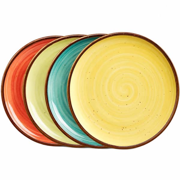 Porcelain Dessert Plates 8.5 in Ceramic Set of 4 with Speckled Rustic Edge, Microwave Oven Safe Dinner