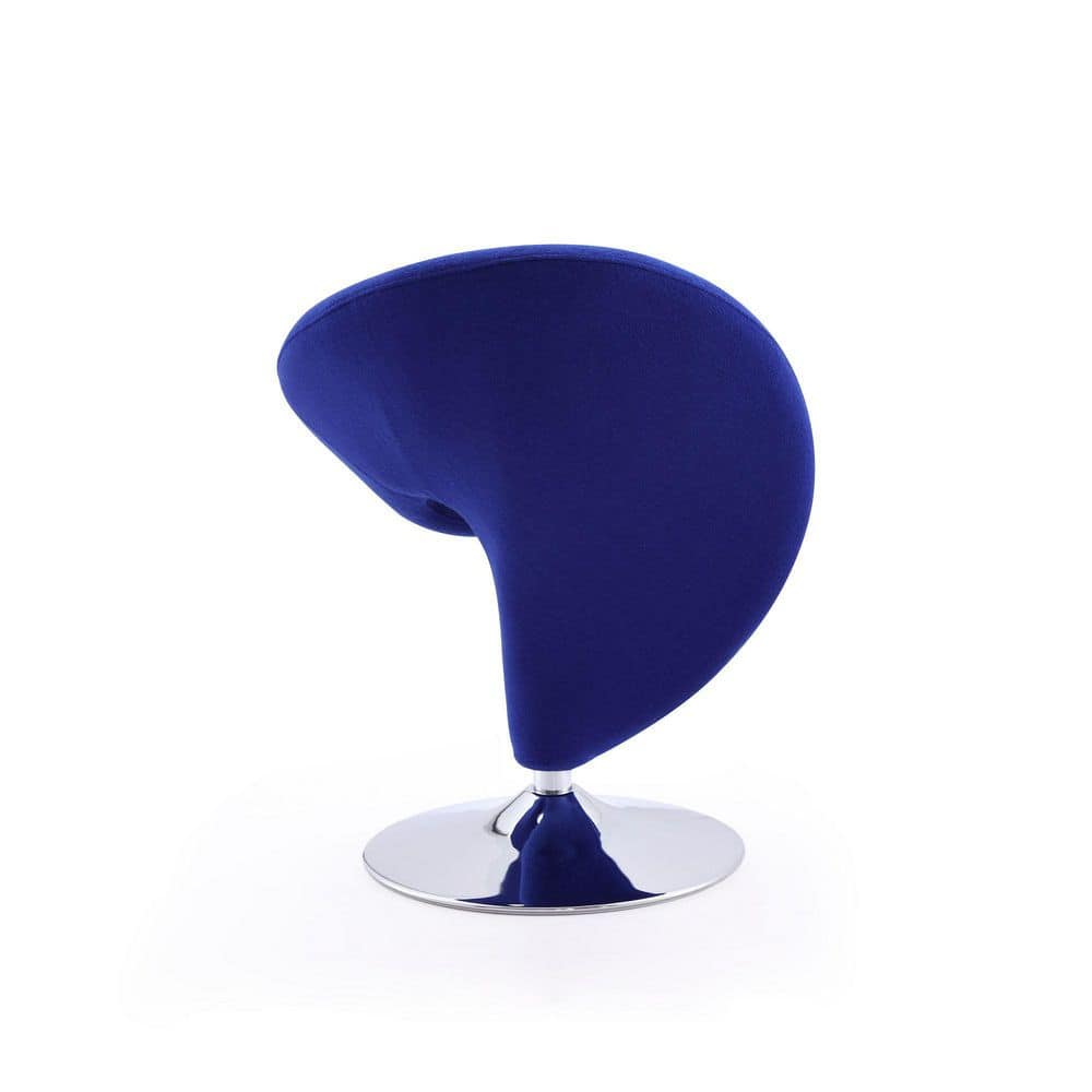 Blue Wool Blend Swivel Accent Chair with Chrome Base