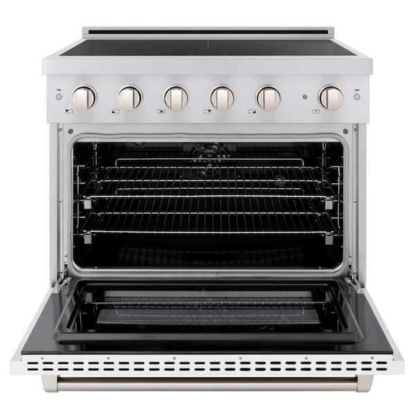 36 in. 5.2 cu. ft. Paramount Induction Range with 5 Element Cooktop in Satin Stainless Steel with White Matte Door